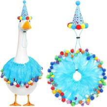 Porch Goose Outfits Stylish Cute Goose Clothes Colorful Fur Ball Design Hat And Mesh Collar 2 Pcs Set - Light Blue - View 6