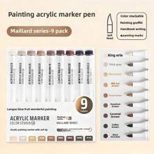 Languo 9 Color Acrylic Paint Marker,Flexible Head,Brightly Colored For Stackable Colors,Doodle Drawing,Handwriting,Learning Markers Art Supplies Stationery Back To School