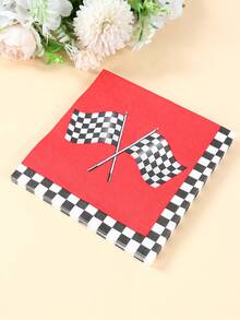 16pcs Black & White Checkered Racing Flag Pattern Disposable Paper Napkins, Suitable For Racing Themed Birthday Party, Baby Shower, Racing Sports Event Decorations, Racing Themed Birthday Gifts And Party Supplies - Black and White Checkered Racing Car - View 3