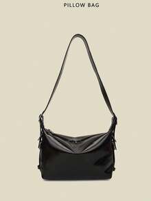 2025 最新款女士单肩包，小巧手提包，设计独特，休闲又时尚，PU 皮革，可调节肩带，宽敞空间，春夏 - 黑色 - 查看 1