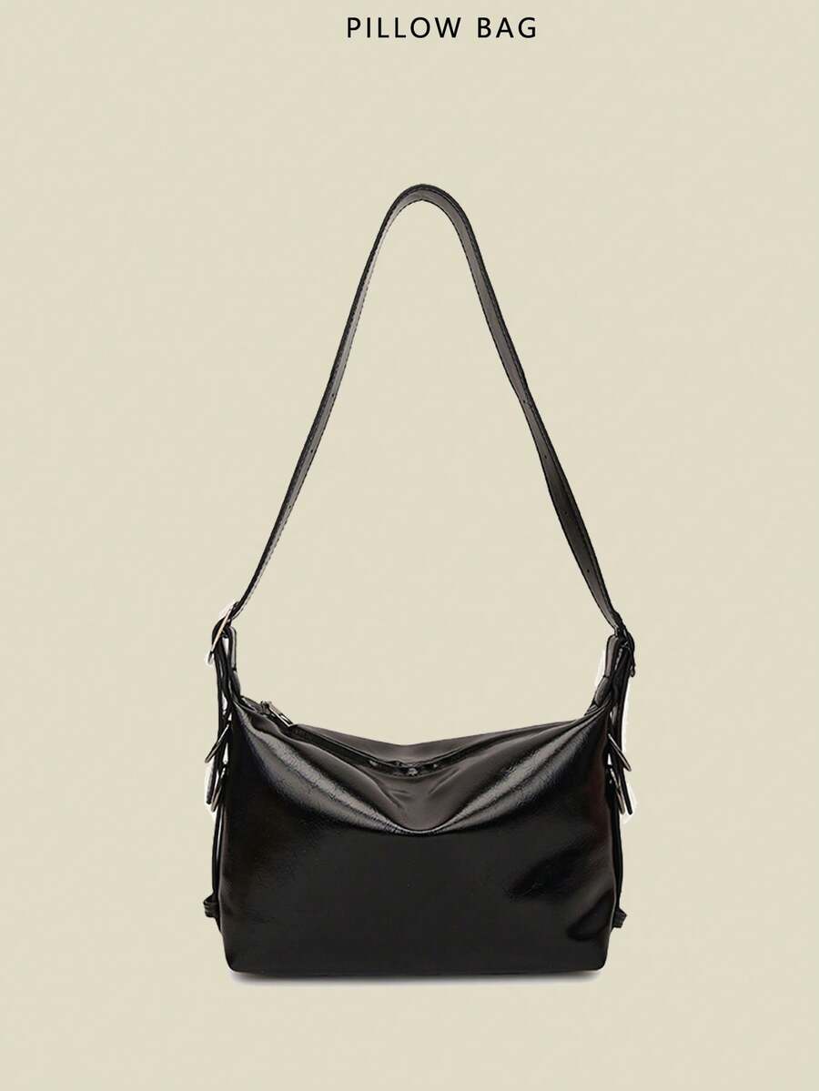 2025 最新款女士单肩包，小巧手提包，设计独特，休闲又时尚，PU 皮革，可调节肩带，宽敞空间，春夏 - 黑色 - 查看 1