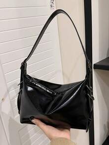 2025 最新款女士单肩包，小巧手提包，设计独特，休闲又时尚，PU 皮革，可调节肩带，宽敞空间，春夏 - 黑色 - 查看 4