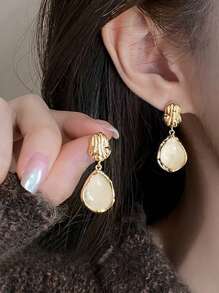 3 Pairs Vintage Elegant Soft Amber Resin Inlaid Earrings Set, High-End, Versatile For Daily, Party, Wedding Wear, Autumn/Winter