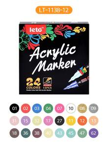 12/24支双色软头丙烯笔DIY水性丙烯墨水马克笔，颜色鲜艳，遮盖力强，快干防水，可堆叠颜色，多种颜色可自由搭配，适用于绘画、帆布绘画、玻璃DIY、涂鸦艺术绘画创作项目用品返校