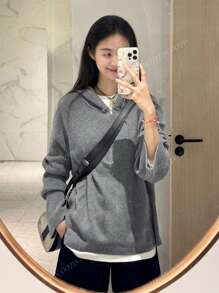 Women's Solid Color Half-Zip Hooded Long Sleeve Sweater, Autumn/Winter