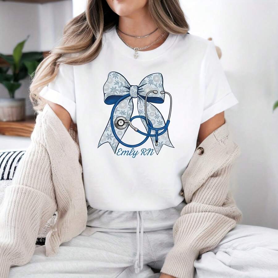 Camisa De Enfermera Coqueta Con Lazo De Tela, Camia Floral De Enfermera Registr, Camisa Coqueta Azul, Enfermera Coqueta, Camisa Coqueta De Enfermera Registr, Camisa De Enfermera Con Lazo - White - View 1