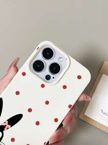 Funda de teléfono a prueba de golpes con diseño a lunares de 1 pieza, de unicolor, con textura de piel de Litchi de grandes poros, lunares de colores y diseño lindo de conejo, compatible con iPhone 11/12/13/14/15/16 Pro Max