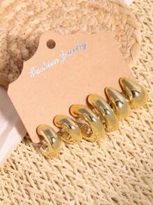 6/18 pièces Set de boucles d'oreilles en forme de C avec fil torsadé en goutte d'eau dorée