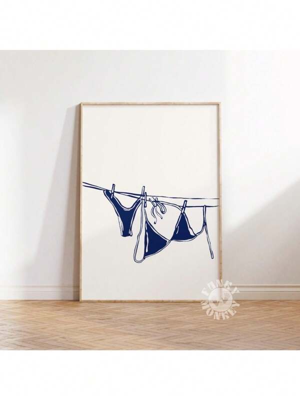 Navy Bikini Summer Print, Blue Coastal Girly Print, Preppy Aesthetic, Beachy Printable Art, Dorm Room Wall Art Canvas Painting Posters And Prints Wall Art Pictures For Living Room Decoration Optional Frame ,Wall Art With Frame