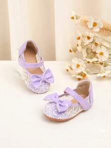 Infant/Toddler Flat Shoes, Breathable Material Soft Sole Anti-Slip Shoes With Bow Design, Simple & Elegant - Mauve Purple - View 3