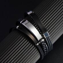 1 pieza Pulsera minimalista de acero inoxidable y trenzado para hombre