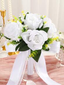 1 buc Buchet de nuntă pentru domnișoară de onoare de mireasă, flori artificiale, trandafir, buchet de flori de mătase, buchet de mireasă, pentru decorarea nunții, Ziua Îndrăgostiților