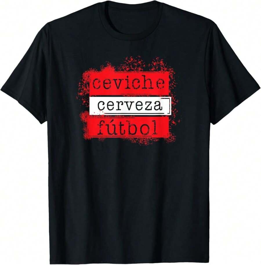 Ceviche Cerveza Futbol Peru Flag Soccer Team T-Shirt T-Shirt Gift For Couple Gift For Daughter - Black - View 1