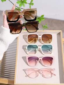 6 件女士塑料彩色组合镜框流行设计个性化多色活泼甜美辣妹风格可爱眼镜组合适合度假装派对音乐节装饰 - 彩色 - 查看 2