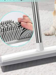 Adjustable Long Handle 2 In 1 Silicone Rubber Floor Broom Carpet Brush With Soft Push Design For Effective Pet Cat Dog Hairs Fur Removal From Fluff Carpets And Hardwood Floors No Scratch Floor Cleaning Tool Also Functions As A Carpet Rake And Squeegee For Bathroom And General Floor Cleaning Removing Stubborn Pet Hair And Dirt With Ease Providing A Thorough And Gentle Cleaning Solution For Pet Owners