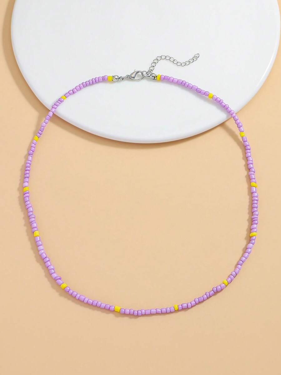 1pc Minimalist Beaded Necklace, Suitable For Daily Wear