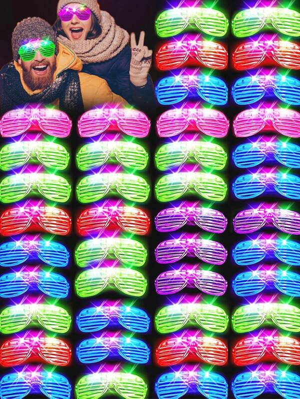 24 PCS LED Glasses, (Blinds LED Glasses Length 16.5cm/6.5in Width 5.4cm/2.2in) Luminous Party Supplies 5 Colors 3 Light Modes Constant Flash Intermittent Flash Rapid Flash Luminous Glasses Toys Party Supplies Suitable For Adults Luminous Glasses Are Very Suitable For Festivals Birthday Easter Parties Glow Sticks Glasses Sunglasses Wedding Role Play Christmas Nightclubs (Colors Sent Randomly)