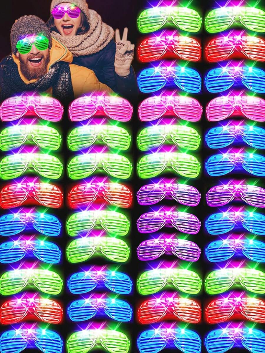 12 PCS LED Glasses, (Blinds LED Glasses Length 16.5cm/6.5in Width 5.4cm/2.2in) Luminous Party Supplies 5 Colors 3 Light Modes Constant Flash Intermittent Flash Rapid Flash Luminous Glasses Toys Party Supplies Suitable For Adults Luminous Glasses Are Very Suitable For Festivals Birthday Easter Parties Glow Sticks Glasses Sunglasses Wedding Role Play Christmas Nightclubs (Colors Sent Randomly) - 彩色 - 查看 1
