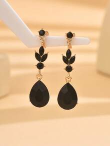 1 对时尚长款水钻耳环，适合女士日常佩戴、派对、聚会 - 黑色 - 查看 5