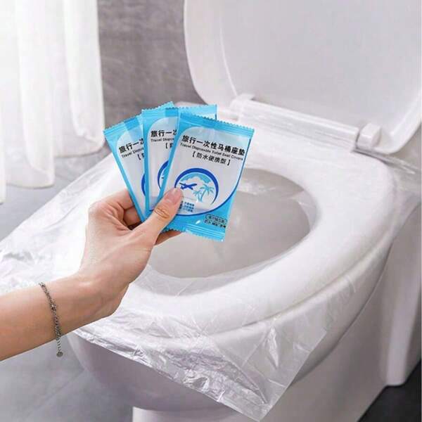 50 pièces Films de protection jetables transparents pour toilettes portables, en matériau PO, imperméables et hygiéniques, un substitut au papier tampon pour les voyages à l'extérieur, fournitures de toilette.
