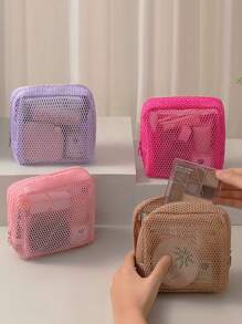 1/3 Pcs Dopamine Color Tofu Bag Large Capacity Portable Mesh Makeup Pouch Lipstick Organizer Net Cosmetic Bag Sanitary Pad Pouch