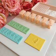 6Pcs/Set Spring Series Leaf And Flower Shaped Stamp With Handle, Easy To Use, Fondant Molds Set, Polymer Clay Stamp Tools Kit, Plastic Material, With DIY Jewelry Pendant Crafting For Clay Art - Apricot - View 5