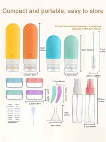 [17 件旅行瓶套装] 防漏硅胶洗漱用品容器 - 可再填充洗发水、乳液和肥皂化妆品瓶，带储物袋 | TSA 认证旅行必需品 17 件旅行瓶套装，便携式可再填充旅行洗漱用品配件，TSA 认证，防漏旅行装容器套装，适用于洗发水护发素乳液液体旅行瓶 - 彩色 - 查看 4