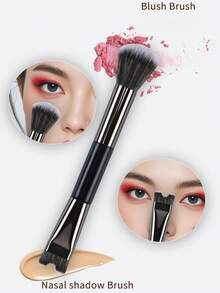Pędzel do makijażu w kształcie litery U do konturowania nosa, do modelowania i definiowania, podwójny pędzel do podkładu i rozświetlacza, pędzel do cieni do nosa, pędzel do podkładu, pędzel do korektora, pędzel do różu, pędzel do konturowania, pędzel do różu, pędzel do bronzera, pędzel do pudru, pędzel do podkładu, pędzel do różu - Czarne - Zobacz 2