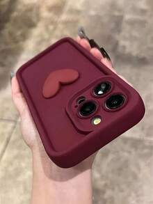 New Soft TPU Shockproof Phone Case With 3D Heart Design - Compatible With IPhone 17/17 Air/17 Pro/17 Pro Max, 16/15/14/13/12/11/XS/XR, Compatible With Galaxy A/S Series, Compatible With Redmi, Compatible With OPPO - Candy Color Silicone Protective Cover,International Version, Not The Domestic Version - Burgundy - View 6