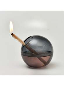 1pc Creative Grey Large Mouth Circular Glass Oil Lamp Candlestick Decoration Home Desktop Smoke Free Crispy Oil Lamp