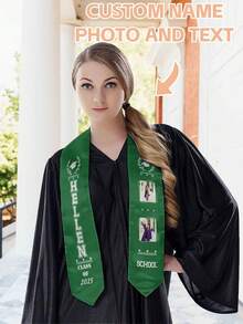 1pc Customized 2025 Graduation Shawl, Personalized Logo, Text, Photo Graduation Shawl Trim, Select Quality Graduation Shawl, 6 Colors Available, Customized According To Your Design, Graduation Gift Idea, Quality Wrinkle-Resistant Fabric, Classic Arrow-Shaped Design To Capture Memorable Graduation Moments - Multicolor - View 6