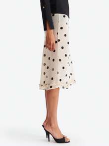 Women Polka Dot Sheer Skirt Mesh See Through Midi Skirts Summer Swimsuit Cover Up See-Through Beach Ruffled Hem Skirt - 白色 - 查看 4