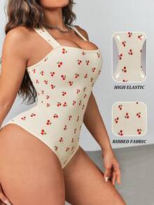 Women's Bodysuits Sexy Ribbed Strappy Square Neck Sleeveless Tummy Control Tank Tops Bodysuits