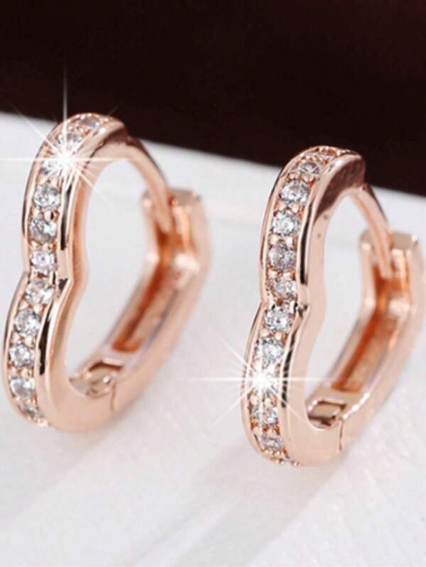 1 Pair Copper Alloy Simple Fashion Cubic Zirconia Inlaid Heart Shaped Earrings