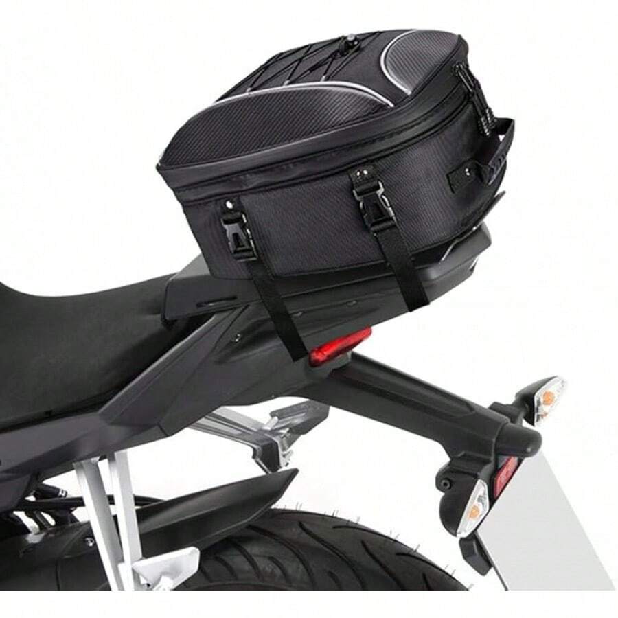 Motorcycle Tail Bag, Dual Use Motorcycle Rear Seat Bag With Waterproof Rain Cover, 22L-34L Expandable Motorbike Helmet Bag Luggage Storage Backpack With 6 Straps - 22L-34L - View 1