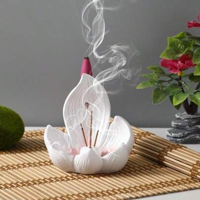 1 pieza Quemador de incienso con diseño de flor de loto creativa, difusor de artesanía con diseño de loto de resina, apto para meditación, decoración de habitación, herramienta de ayuda para la meditación, decoración del hogar interior/exterior, sin fragancia, sin electricidad