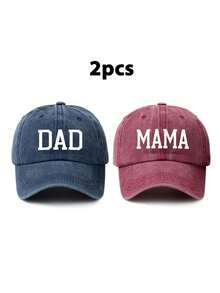 2pcs/Set Solid DAD+MAMA Print Retro Baseball Cap, Relaxed Fit Adjustable Size, Fashionable Dad Hat For Men, Suitable For Daily Commute, Street, Outdoor, Beach, Hiking, Truck Driver,Summer,Holiday,Festival,Travel - C - View 6