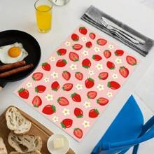 1/4/6 30x45cm Summer Strawberry Printed Linen Placemats, Durable Polyester Kitchen Placemats Suitable For Indoor/Outdoor Parties, Strawberry Themed Decoration, Machine Washable, Suitable For Table Decoration And Restaurant Decoration, Strawberry Themed Tableware, Can Be Used As Gifts.