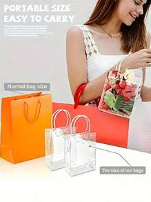 24/5Pcs Clear Waterproof Party Gift Wrap Tote Bag Reusable Dried Flower Doll Storage Ornaments Wedding Birthday Party Craft Boutique Tote Bags Home Office Decor Storage