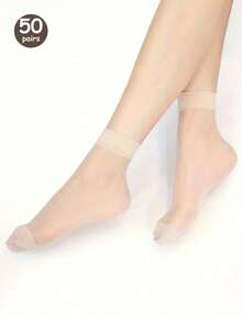 10 Pairs Women's Solid Color Round Neck Socks, Thin Breathable Casual Ankle Socks For Summer - Apricot - View 18