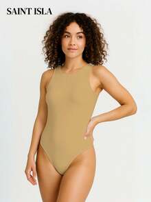 Kit 2 Women's Bodysuit Round Neck Simple Casual Long Sleeve Suplex Swimmer Double Fabric Plain Bory Leotard Casual Cold Winter Tracksuit Blouse SAINT ISLA - Nâu + Be - Xem 7