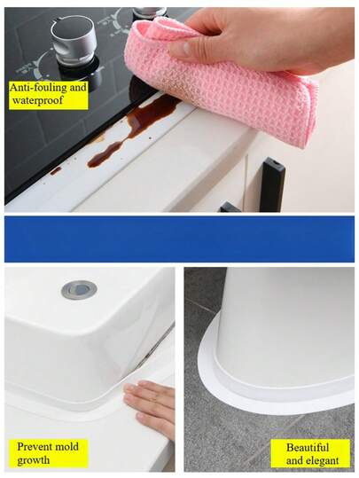 1 Rotolo di 3,8" X 320" di nastro adesivo decorativo, impermeabile e antimuffa, per cucina e bagno, spesso e rifilabile per sigillare spazi, crepe e giunti delle piastrelle, accessorio essenziale per la decorazione di casa, pareti, carta da parati, adesivi murali, accessori per la cucina e decorazioni per la casa