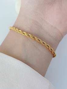 女士不銹鋼手鍊，鍍18K金炸麵圈簡約時尚手鍊