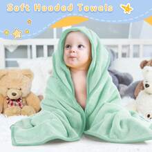 1 件男女通用婴儿连帽毯，速干柔软珊瑚绒保暖婴儿浴巾，可爱动物脸设计婴儿浴袍、睡衣、裹毯、浴室浴袍、沙滩多用途连帽毛巾，适合所有季节 - 綠色 - 查看 6