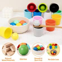 Baby Montessori Wooden Toy Rainbow Ball And Cups Color Sorting Games For Learning Color Sorting And Counting,Fine Motor Early Education Learning Toys Gifts For Children(Random Style)(Random Color) - Multicolor - View 5