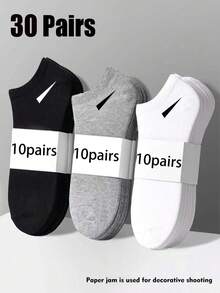 30/15/12/9/1 Pairs Socks, Sports Socks, White/Black/Grey Short Socks, No-Show Socks, Solid Color Minimalist Style, Suitable For Casual Daily Wear Christmas Gift - Multicolor - View 2
