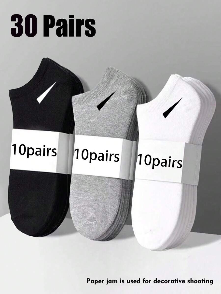 30/15/12/9/1 Pairs Socks, Sports Socks, White/Black/Grey Short Socks, No-Show Socks, Solid Color Minimalist Style, Suitable For Casual Daily Wear Christmas Gift
