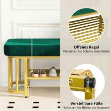 Moderne Schuhbank mit Sitzfläche aus Samt und stabilem Metallgestell Platzsparende Flurbank mit verstellbaren Füßen Ideal als Schuhbank für Flur Schlafzimmer und kleine Wohnungen