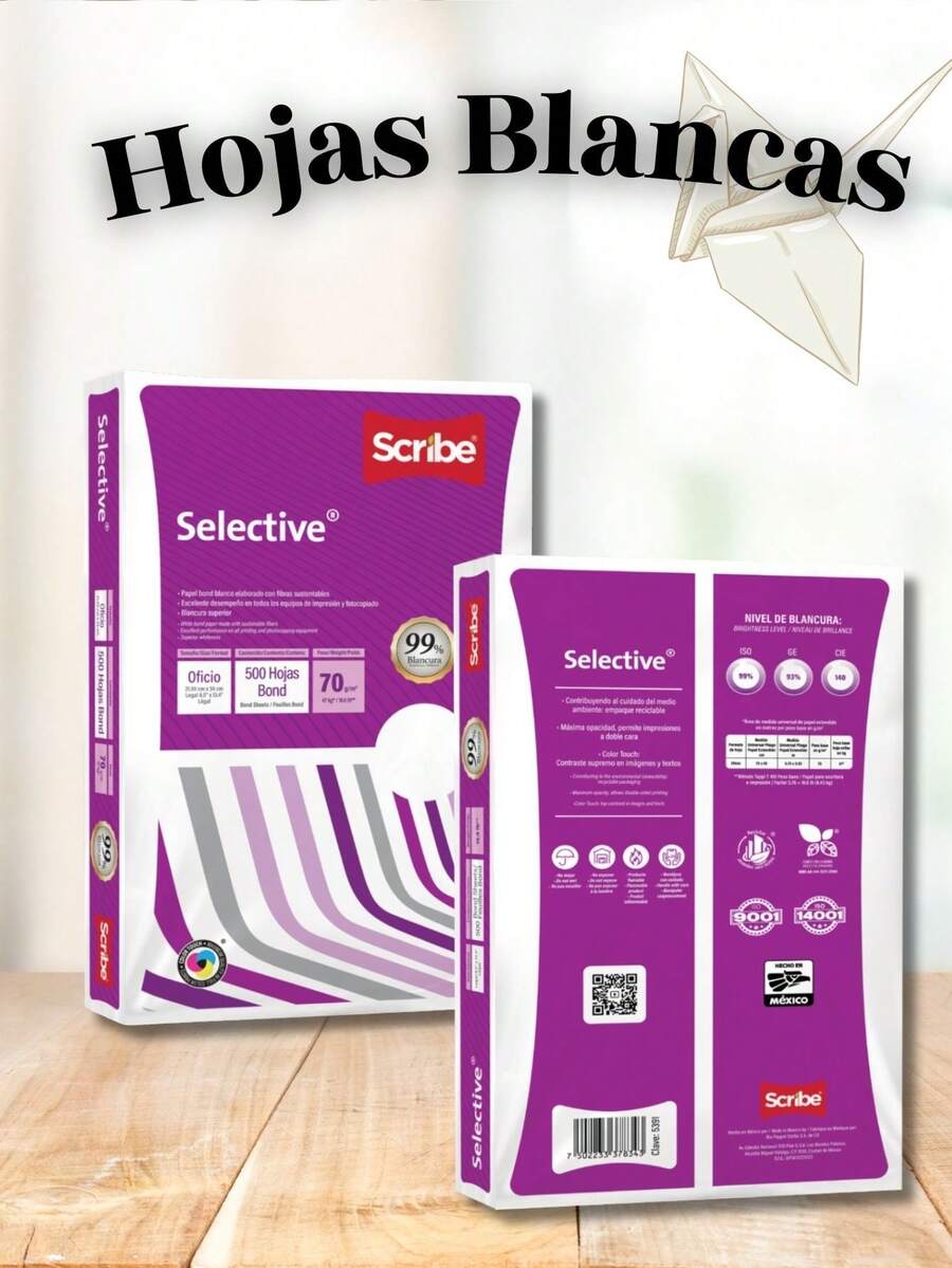 Paquete de 500 hojas blancas Selective papel de alta calidad tamaño carta para impresora copias papelería tareas escolares y uso diario oficina textura suave y resistente - Blanco - Ver 1