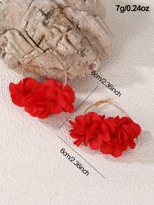 NAIZHU 1 Pair Elegant Circular Floral Creative Earrings, Fashionable Party Accessory - Red - View 4